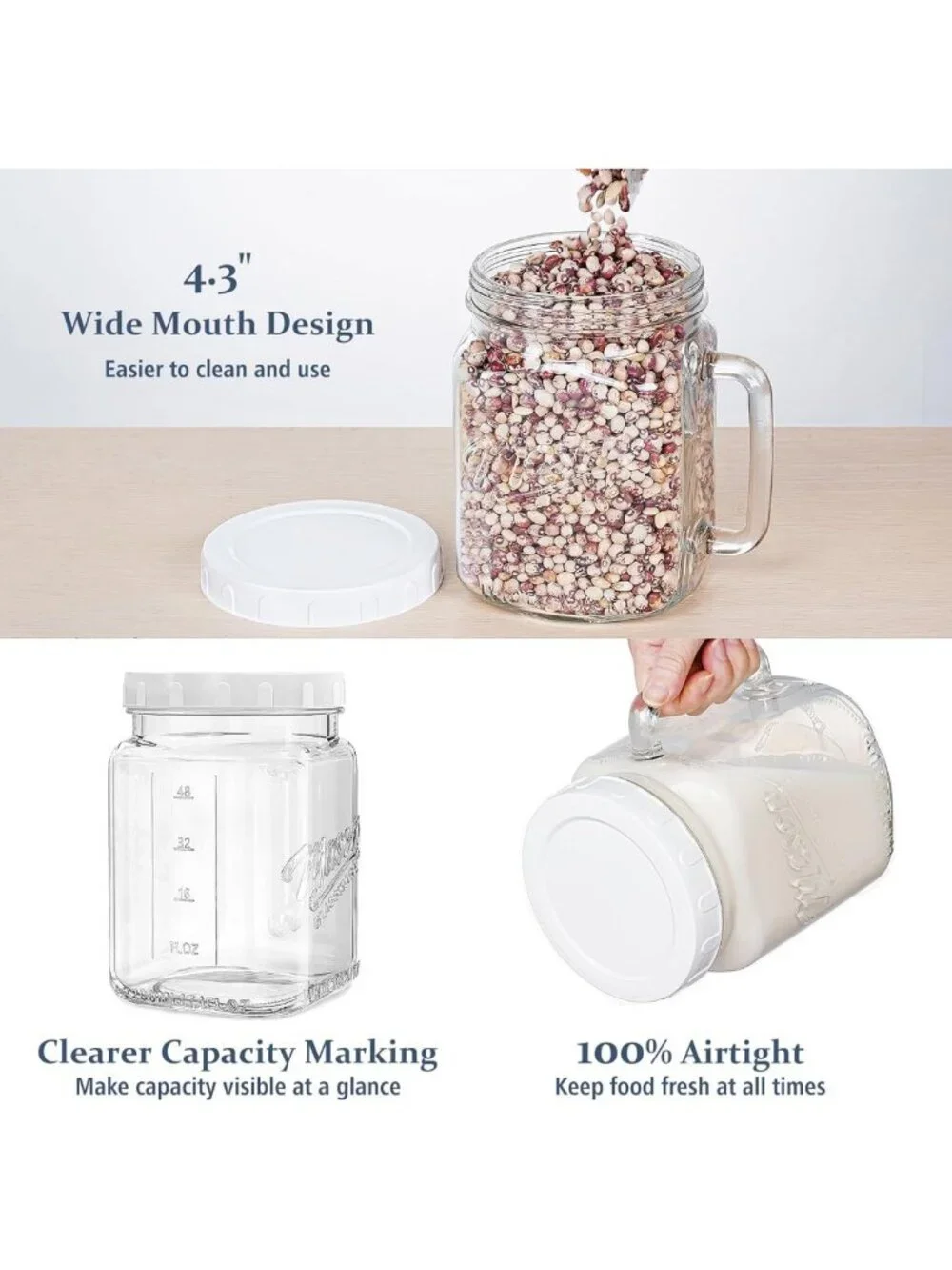 74 oz Wide Mouth Mason Jar with Handle - Airtight Storage for Kitchen & Crafts